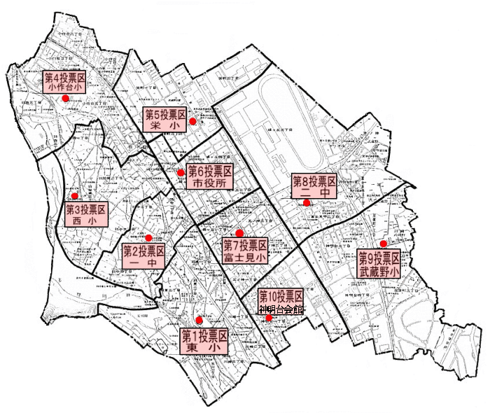 投票所の区域を表示した画像