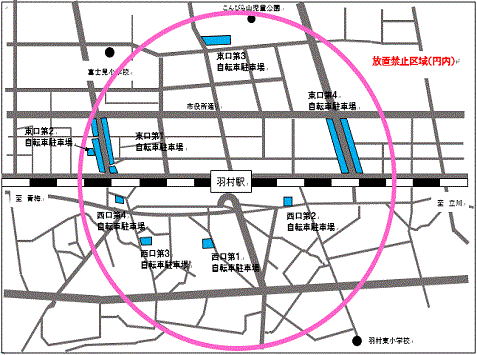 羽村駅周辺の自転車駐車場および放置禁止区域