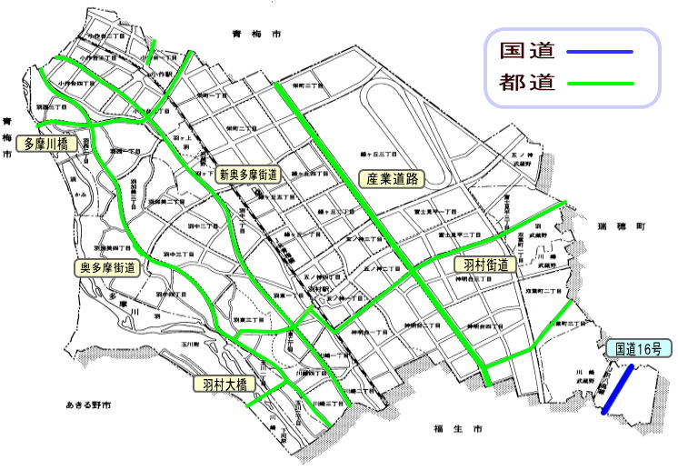 羽村市内の国道と都道