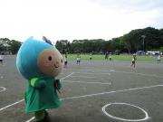 始球式でボールを蹴る前のはむりん