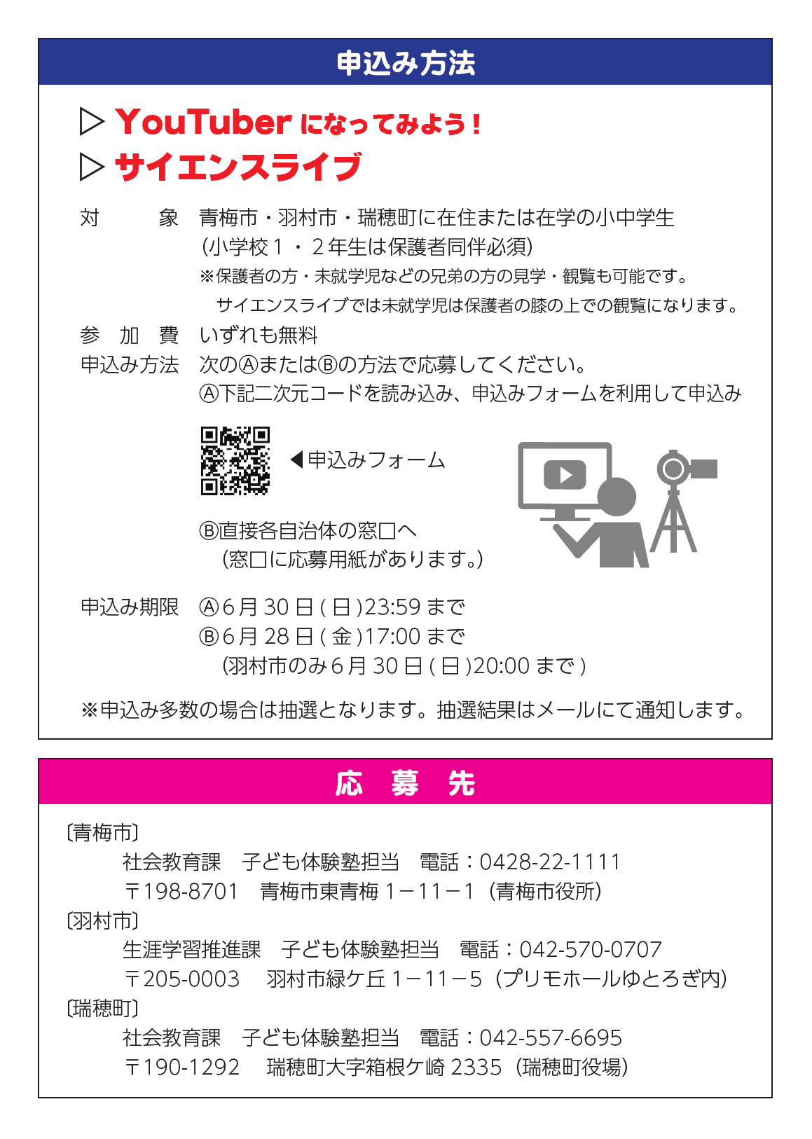 子ども体験塾「YouTuberって何してる？」チラシ裏