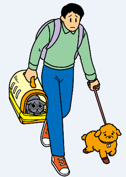 ペットと避難する様子