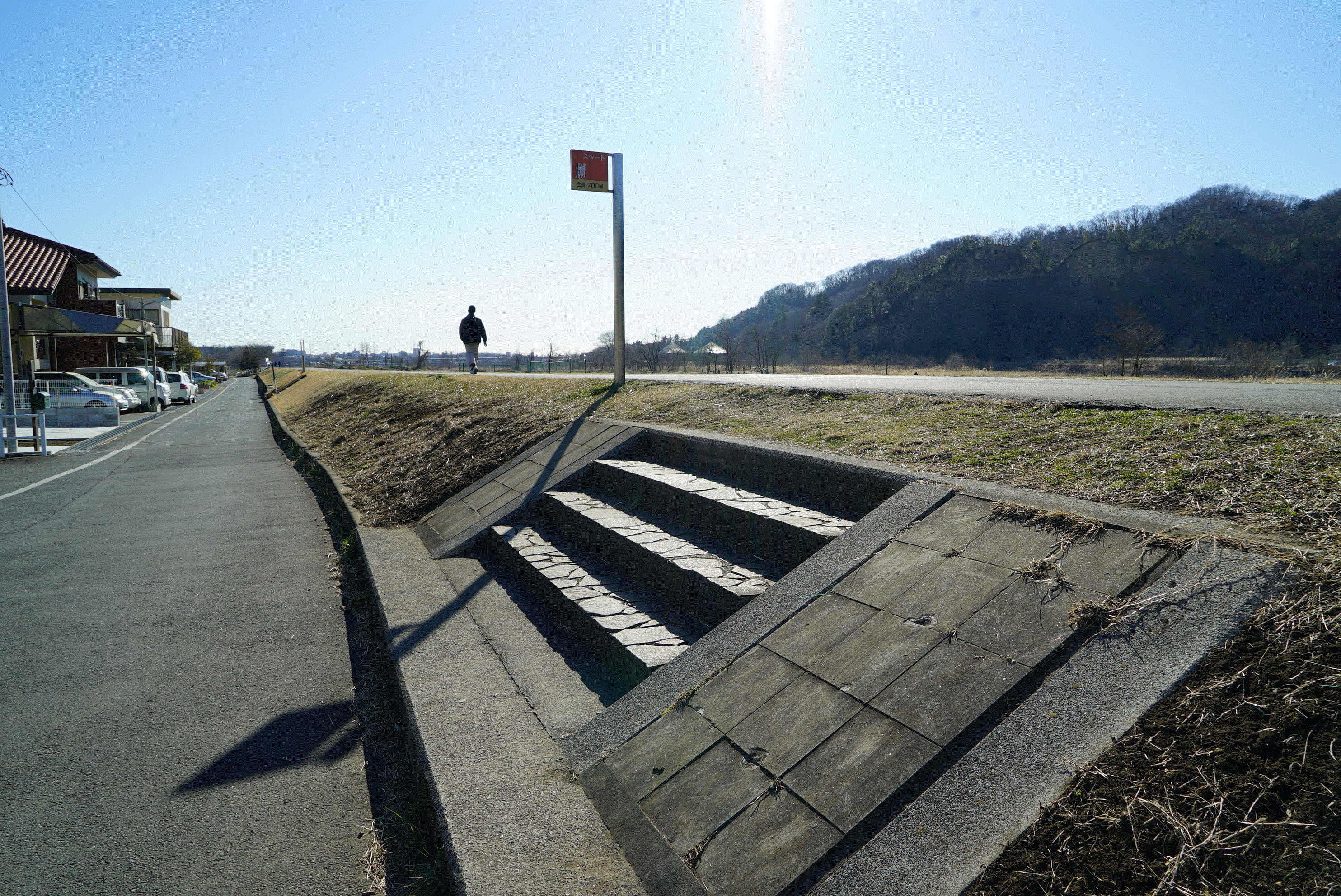 海まで走って行けそうな大正土手から桜づつみ公園