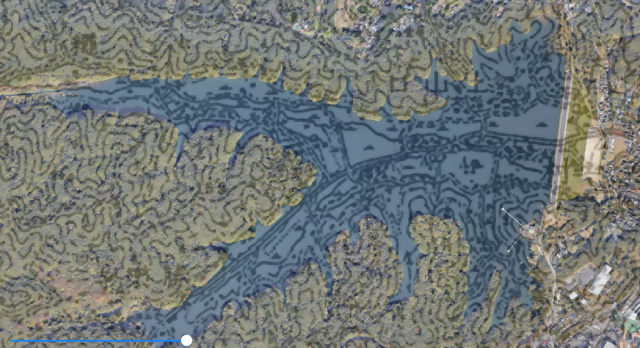 現代と約120年前のものを重ねた狭山湖周辺の地図