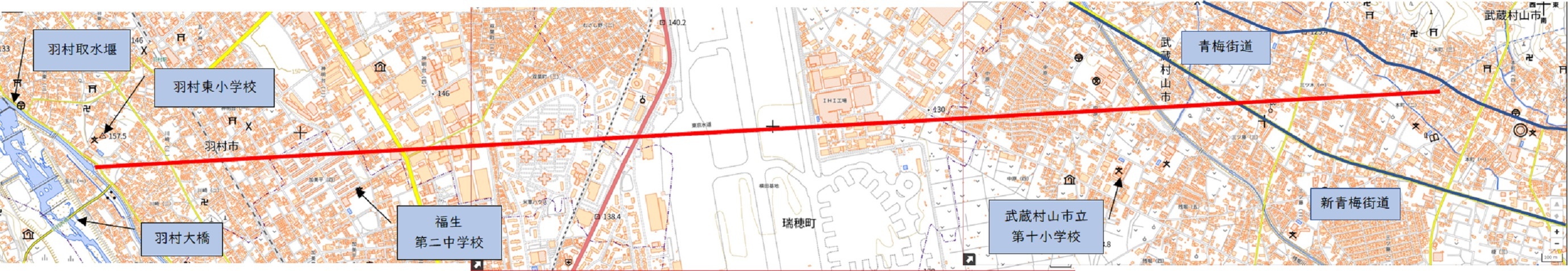 現在の地図上に軽便鉄道の跡を示す